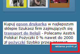 Reklama Prolinka na stronie - boks