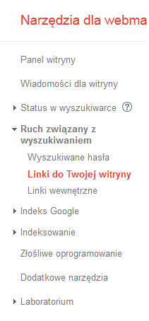 Linki do strony - Narzedzia Google dla Webmasterów